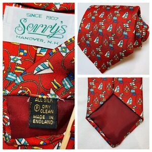 Serry's Necktie All Silk Made in England Nautical Anchor Sailboat Pattern Preppy